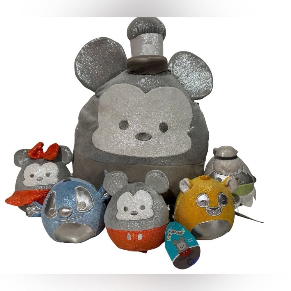 Disney Squishmallows Lot Disney 100 Sparkle Mickey Minnie Stitch Simba Tink